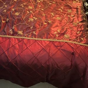 Comforter, bedskirt, 2 Euro Shams, two King shams, and two throw pilloows